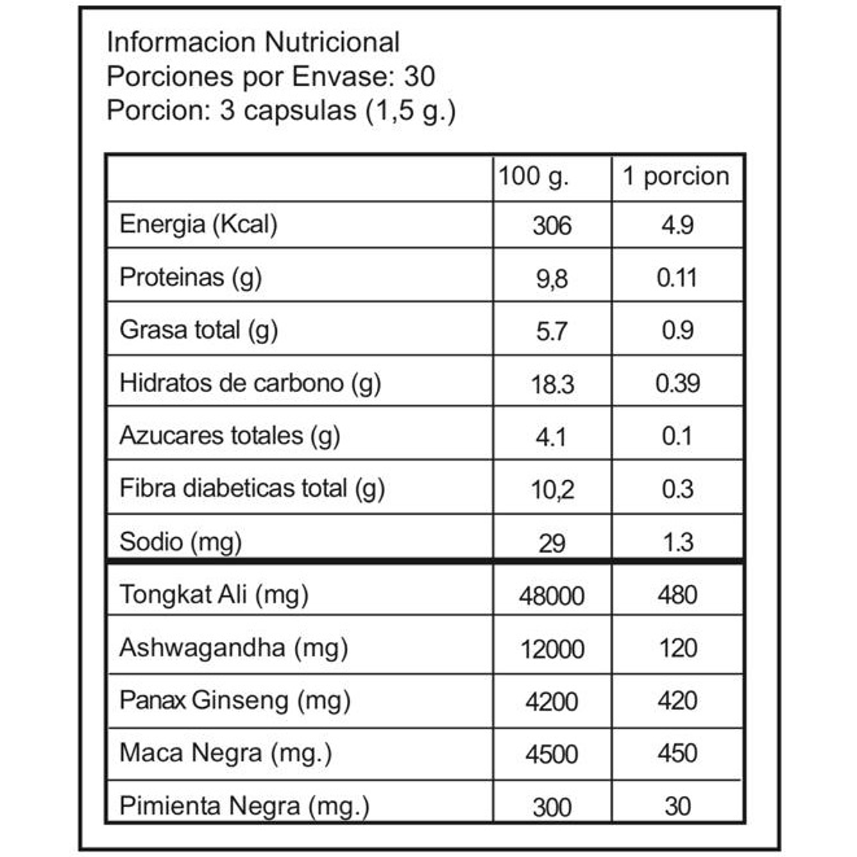 Tongkat Ali 120 cápsulas Energizante Natural 2