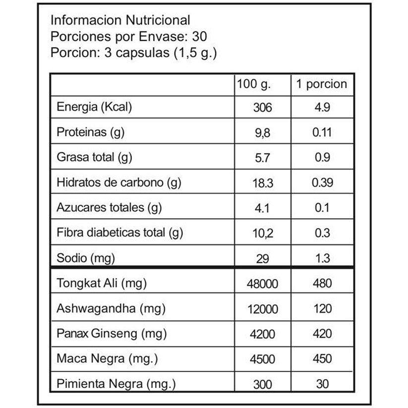 Tongkat Ali 120 cápsulas Energizante Natural 2