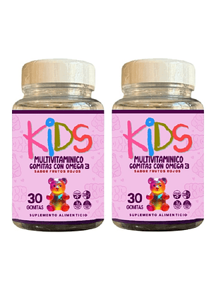 Pack Multivitamínico Kids 30 Gomitas Con Omega 3, Sabor Frutos Rojos