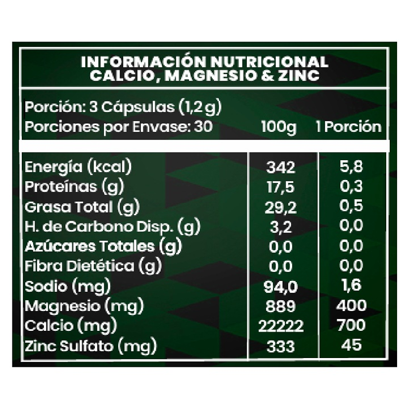 Calcio Magnesio & Zinc 1200mg - 100 Cápsulas 2