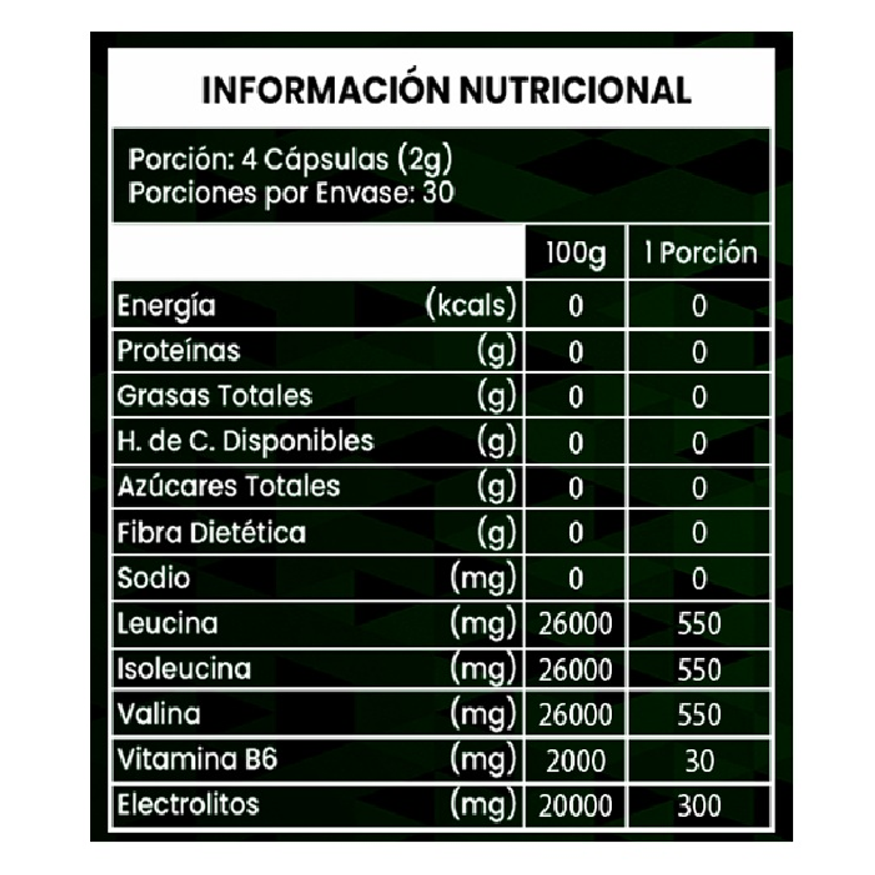BCAA Aminoácido 120 Cápsulas con 2g Por Porción 2