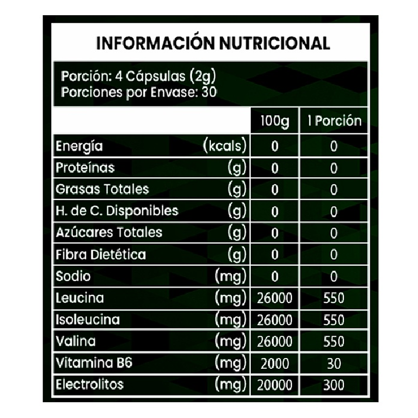 BCAA Aminoácido 120 Cápsulas con 2g Por Porción 2