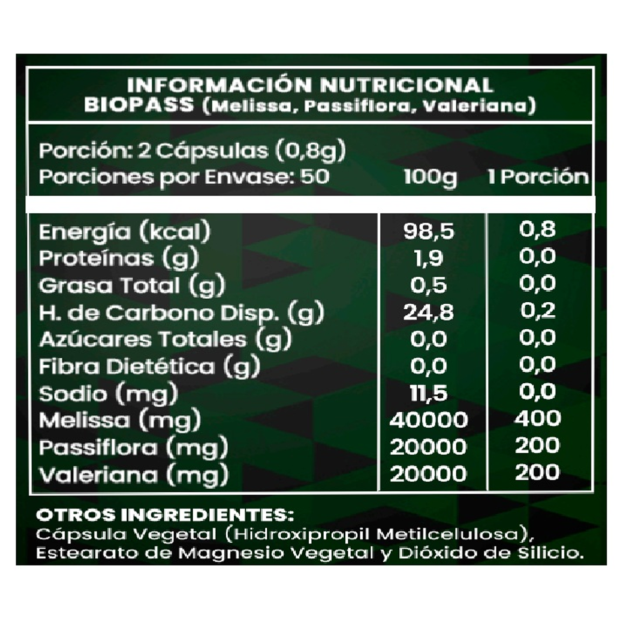 Biopass Relax 100 Cápsulas 800mg 100% Natural 