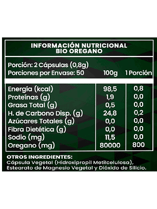 Bio Orégano Polvo 800mg 100 Cápsulas 