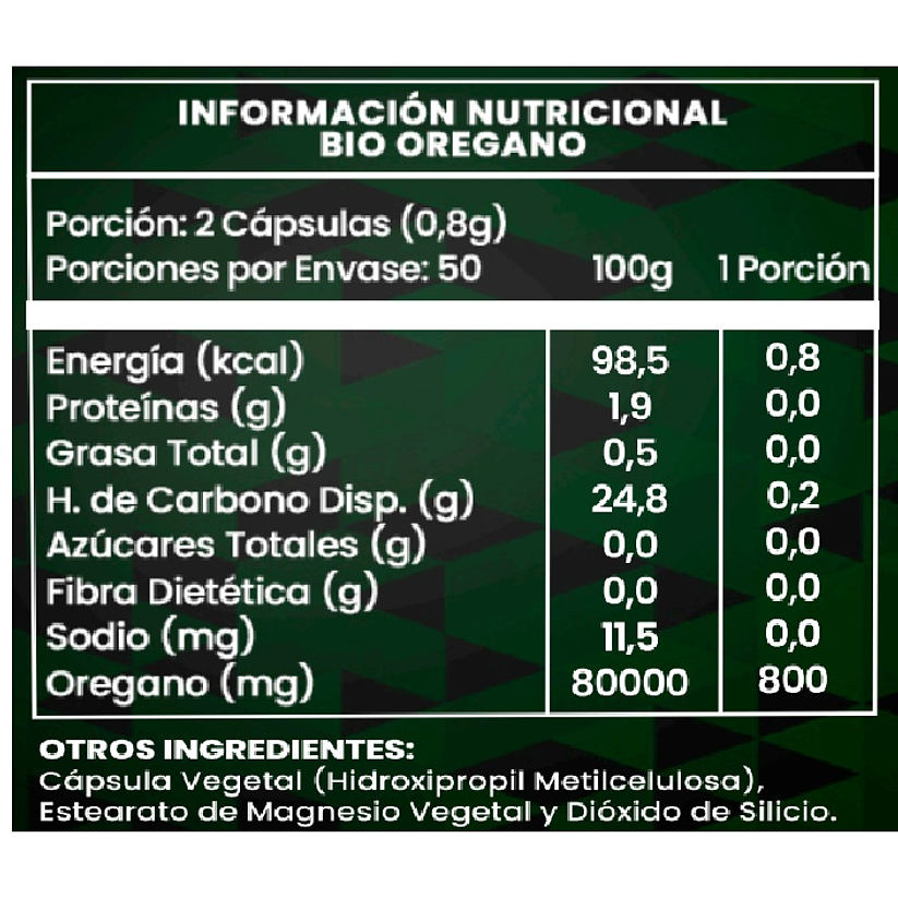 Bio Orégano Polvo 800mg 100 Cápsulas 
