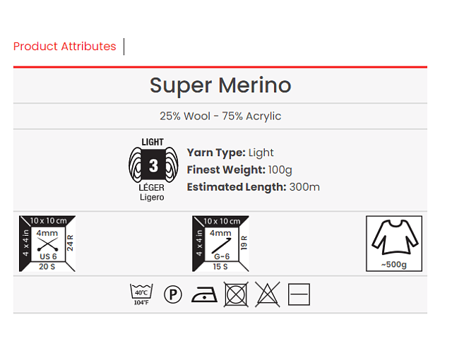 Super Merino 300 mts. de 100 grs