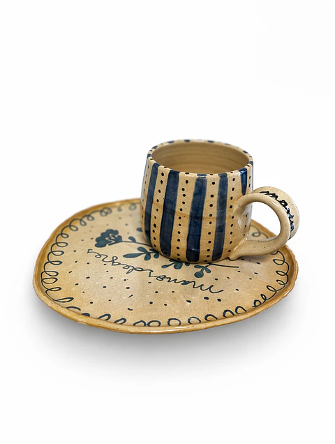 Juego Tazas y Platos Azul Pintado (a pedido)