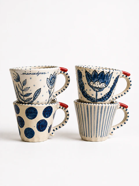 Set 4 Tazones Polka Dots Azul