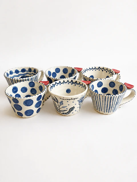 Set 6 Tazones Polka Dots Azul