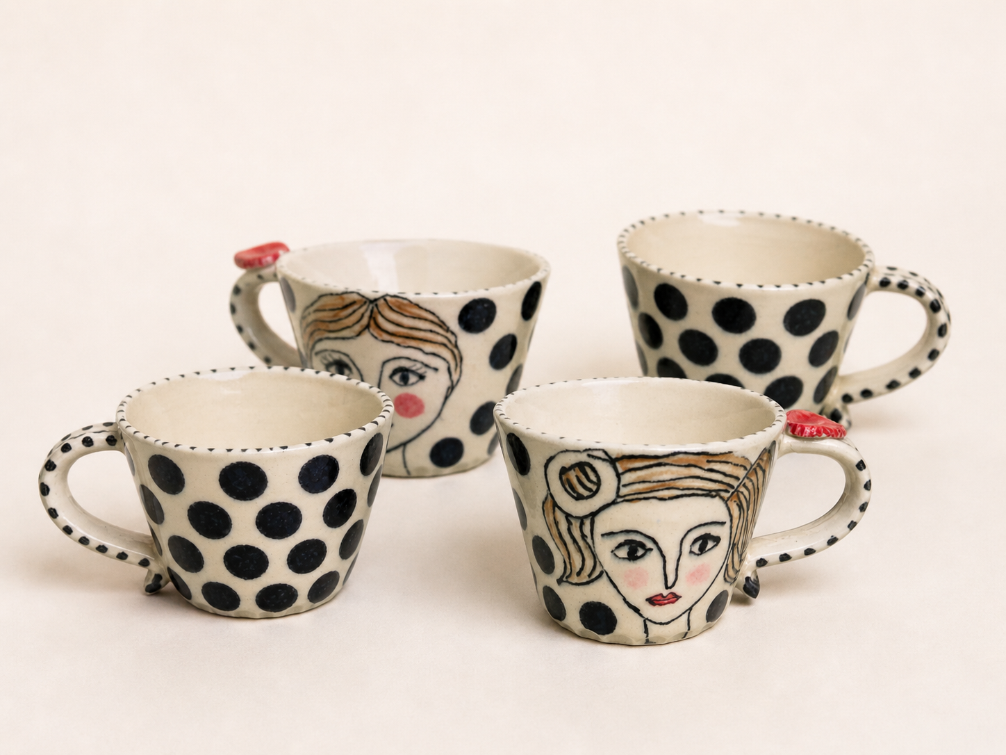 Set 4 Tazones Polka Dots Negro 1