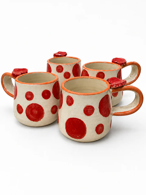 Set 4 Tazas Espresso Polka Dots Rojos
