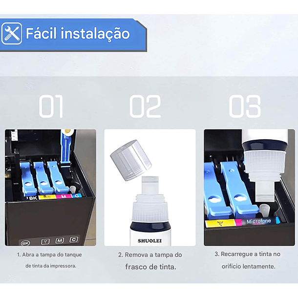 Recarga de tinta 103 Preta Ideal para Epson Séries L1200-L3151 2