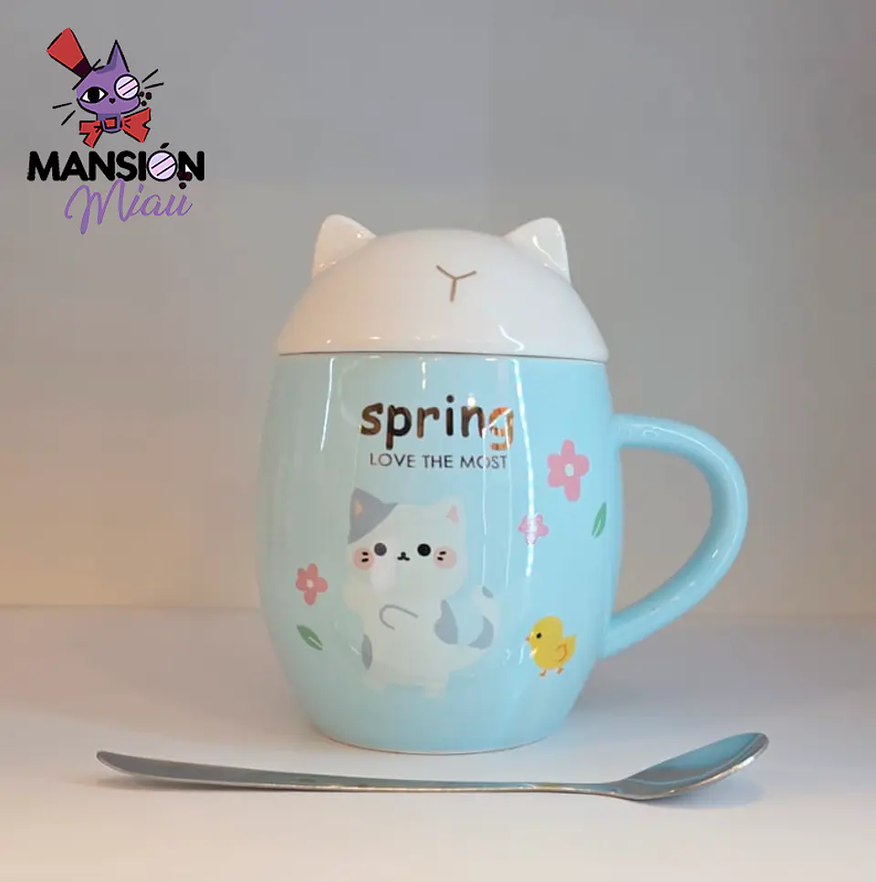 TAZON CON TAPA Y CUCHARA CABEZA DE GATITO 4