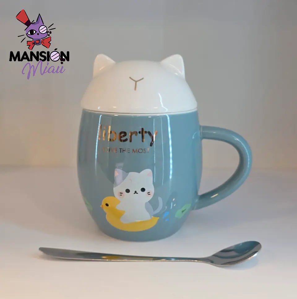 TAZON CON TAPA Y CUCHARA CABEZA DE GATITO 5