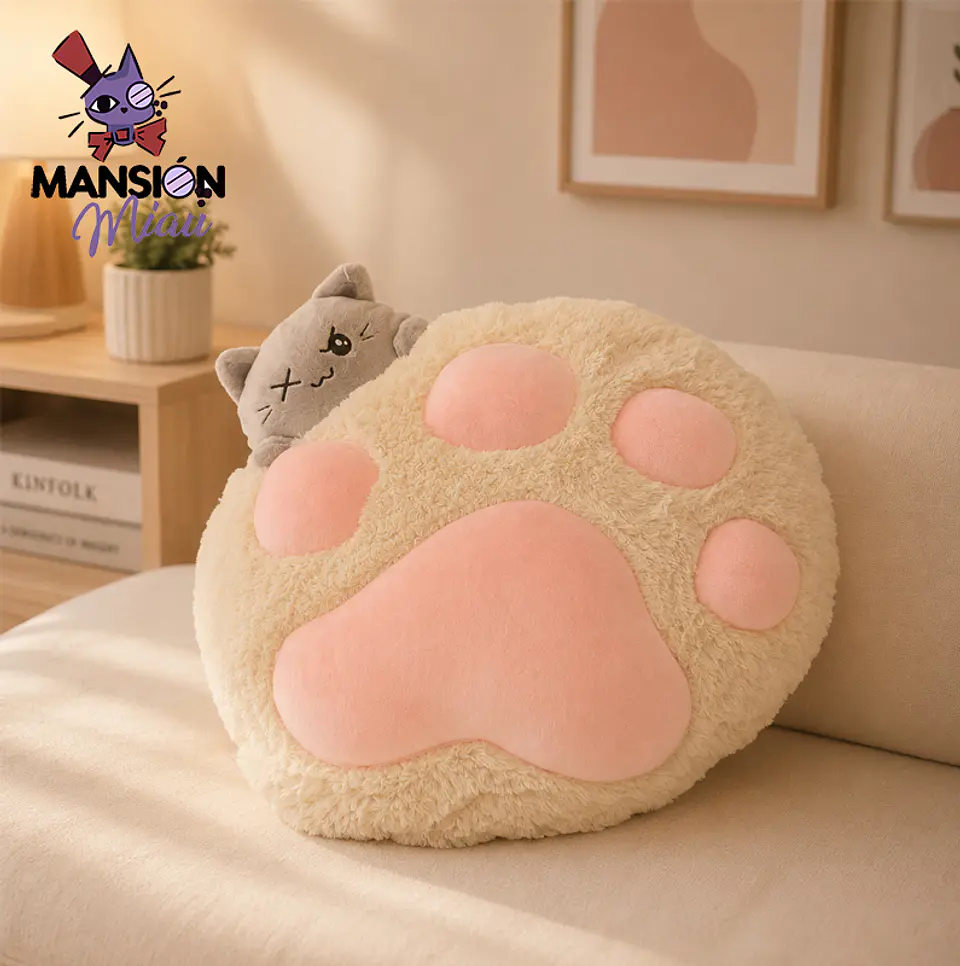 PELUCHE COJÍN PATITA CON GATO GRIS 3