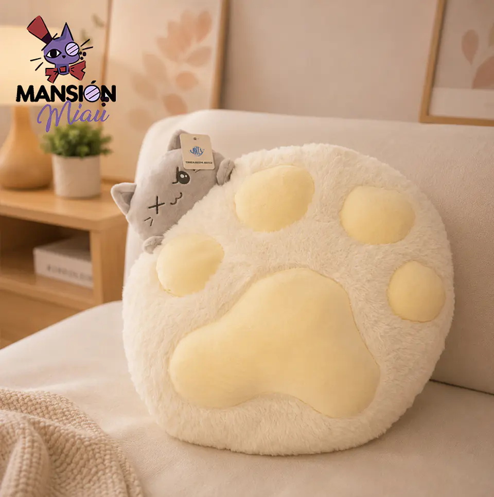 PELUCHE COJÍN PATITA CON GATO GRIS 4