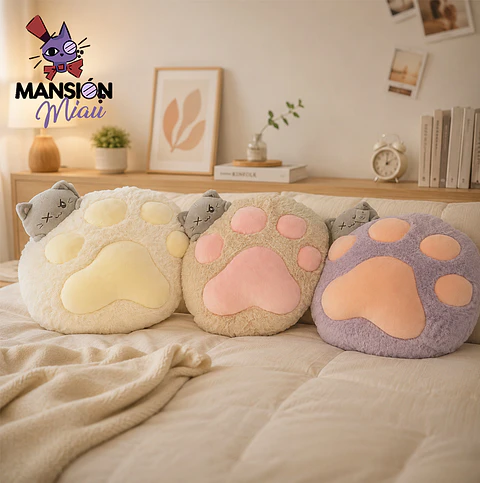 PELUCHE COJÍN PATITA CON GATO GRIS