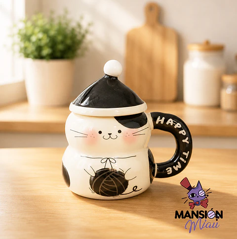 TAZÓN DE GATITO CON OVILLO DE LANA