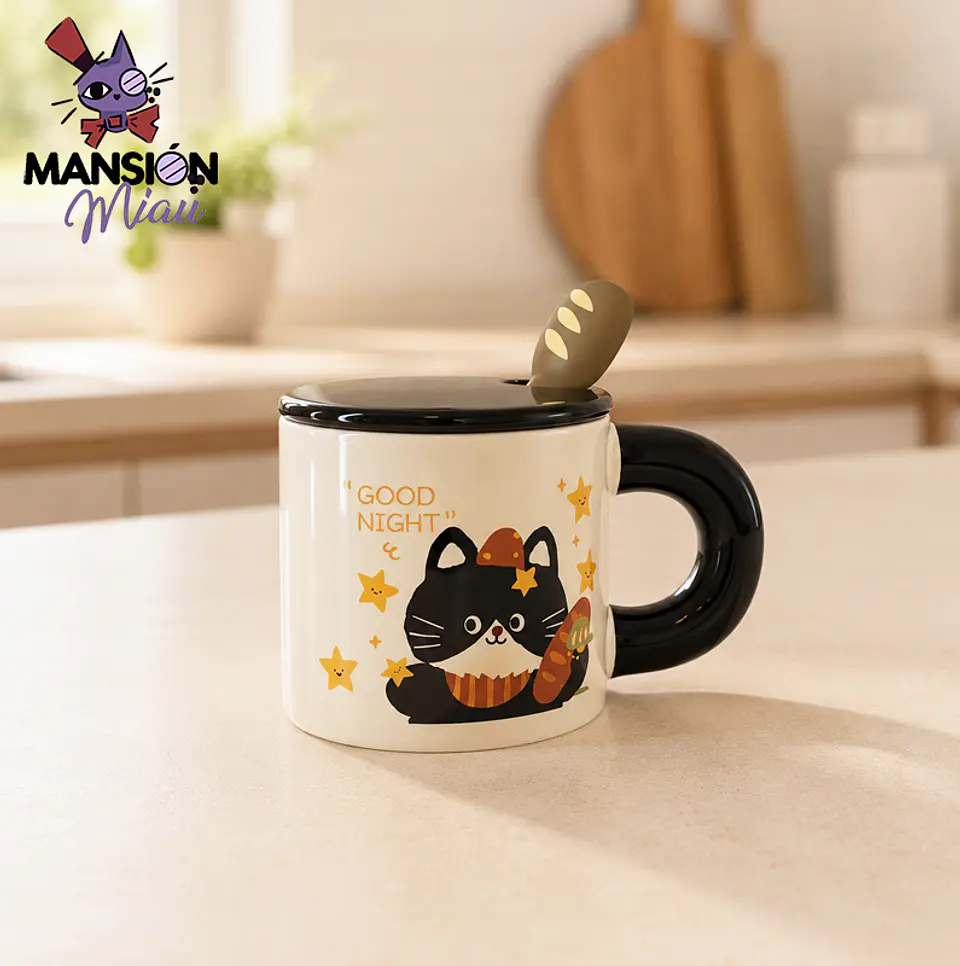 TAZÓN DE GATO TUXEDO CON TAPA Y CUCHARA  2
