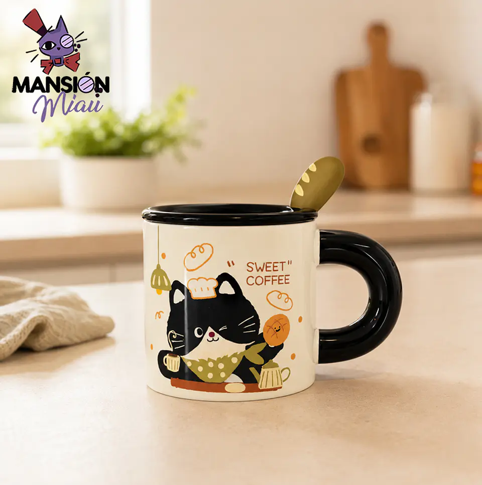 TAZÓN DE GATO TUXEDO CON TAPA Y CUCHARA  4