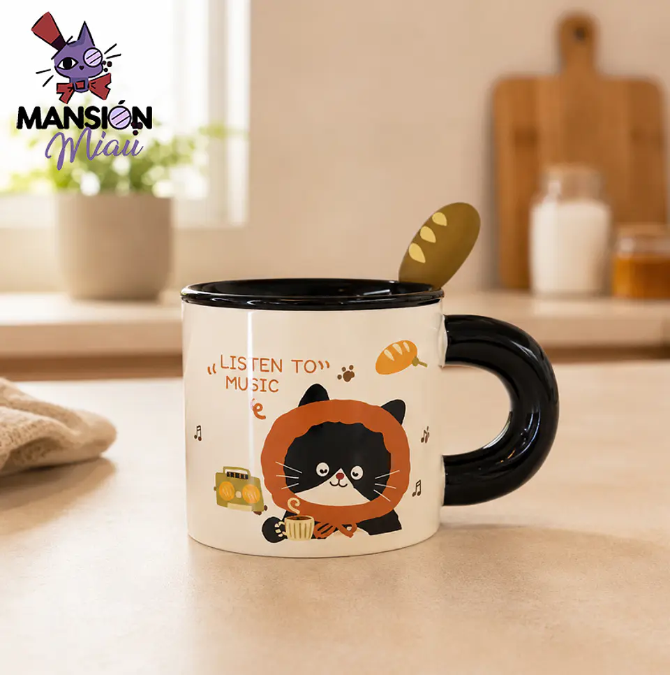 TAZÓN DE GATO TUXEDO CON TAPA Y CUCHARA  5