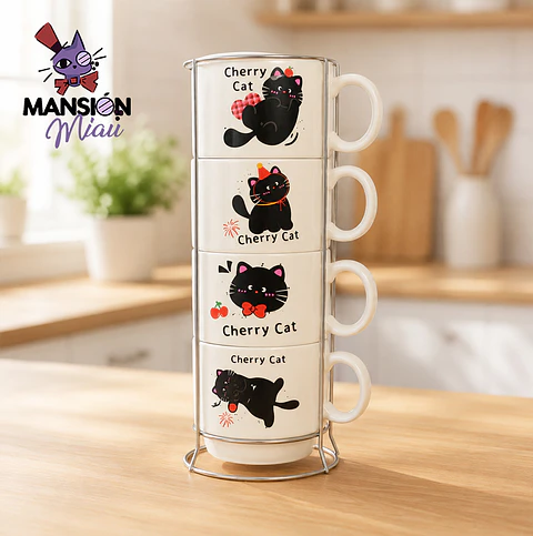 JUEGO DE TAZAS GATO CHERRY