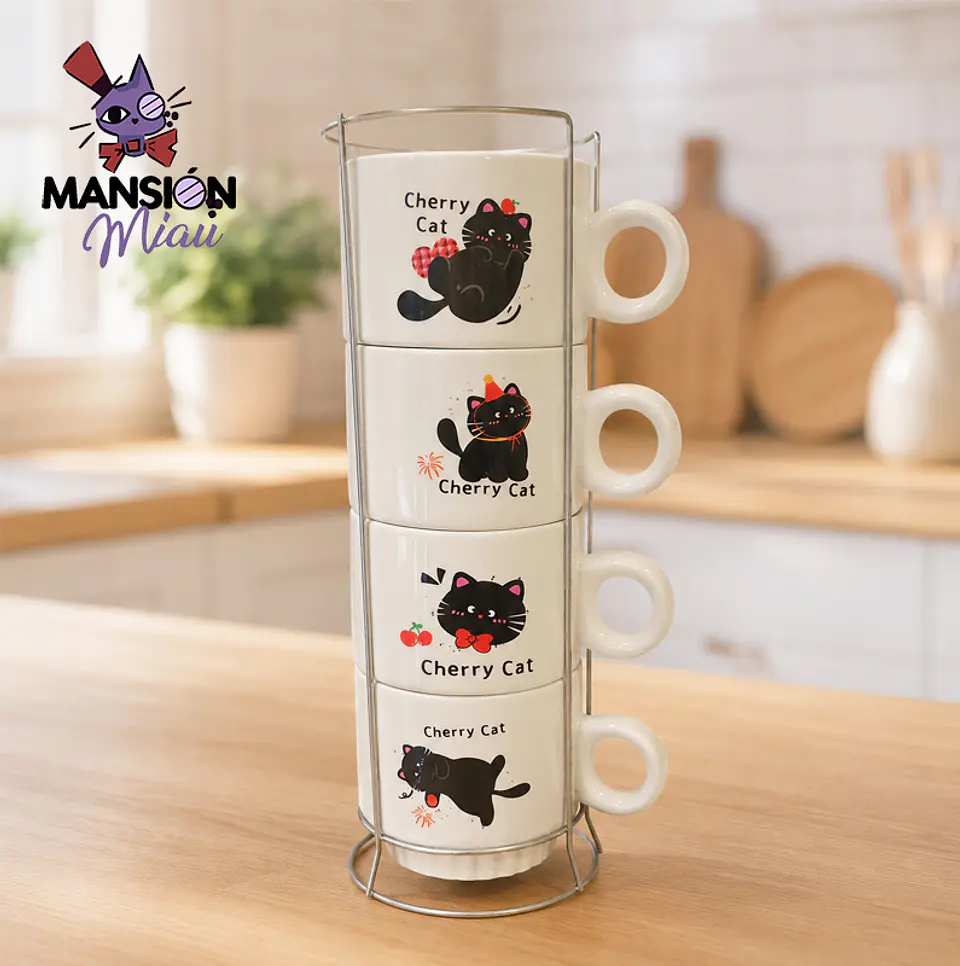 JUEGO DE TAZAS GATO CHERRY 1