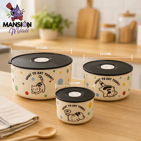  JUEGO BOWL DE CÉRAMICA GATUNO CON TAPA