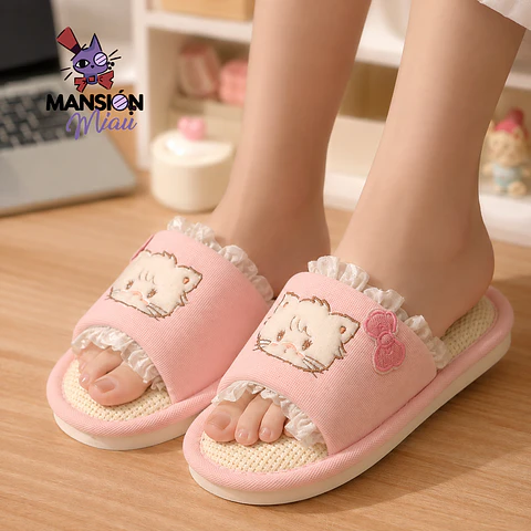 PANTUFLA ABIERTA ROSADA GATITA BLANCA