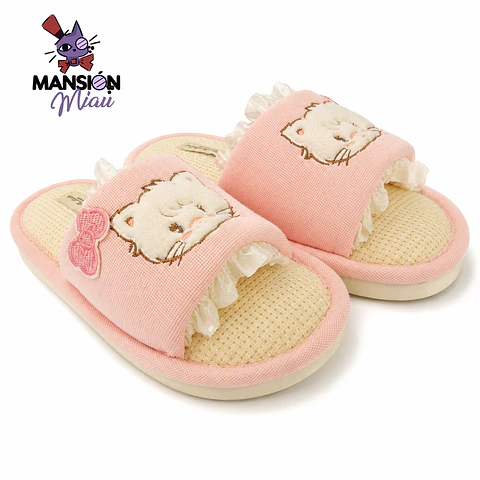 PANTUFLA ABIERTA ROSADA GATITA BLANCA