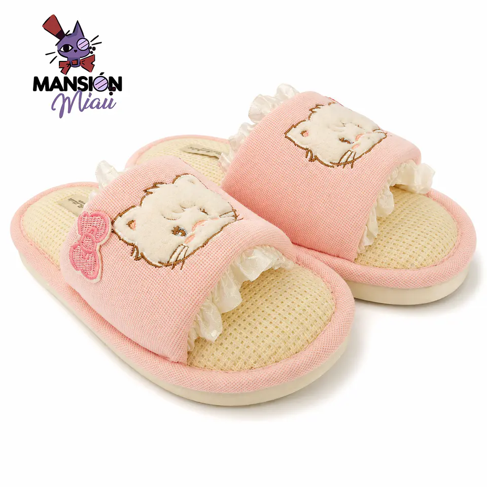 PANTUFLA ABIERTA ROSADA GATITA BLANCA 2