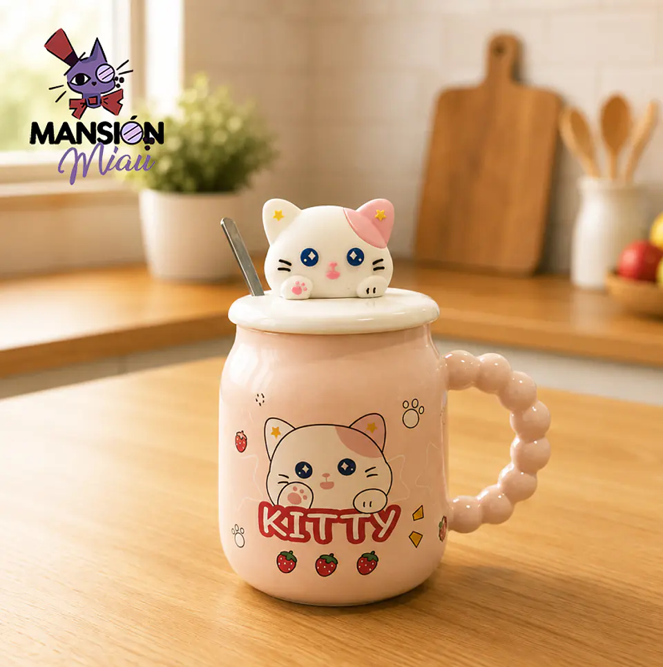 TAZÓN CON TAPA Y CUCHARA GATO CALICÓ 3
