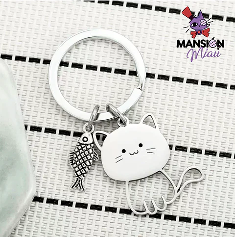 LLAVERO METALICO GATITO Y PEZ