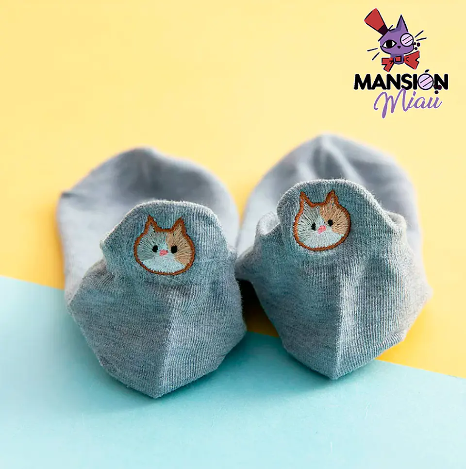 CALCETINES DE ALGODÓN TOBILLEROS GATITO BORDADO  9
