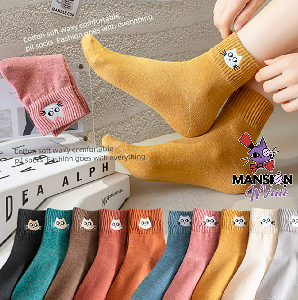 CALCETINES DE ALGODÓN QUARTER GATITO BORDADO 1