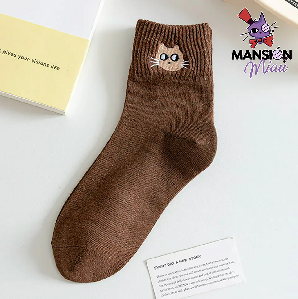 CALCETINES DE ALGODÓN QUARTER GATITO BORDADO 4