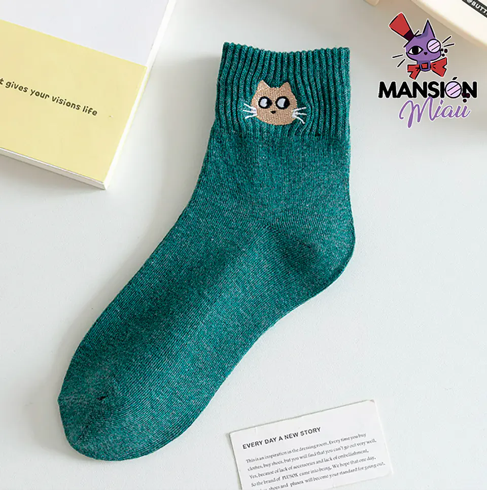 CALCETINES DE ALGODÓN QUARTER GATITO BORDADO 6