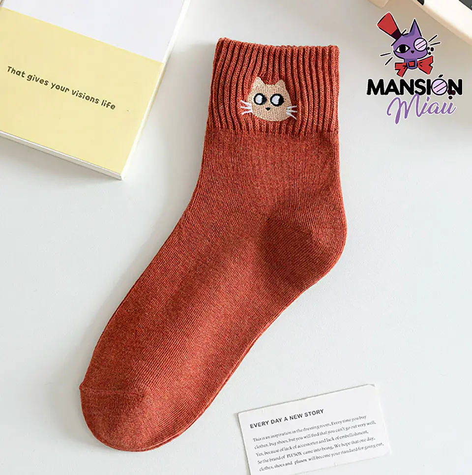 CALCETINES DE ALGODÓN QUARTER GATITO BORDADO 8