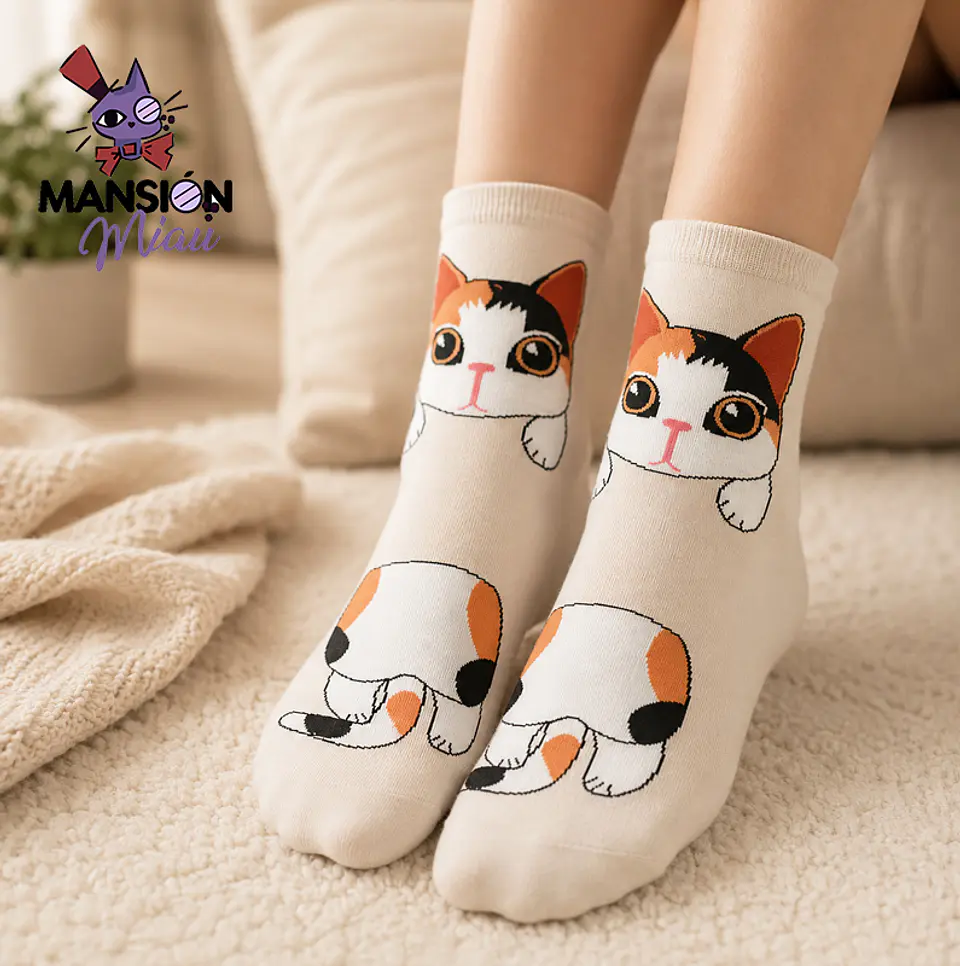 CALCETINES MEDIA PANTORRILLA ESTAMPADO DE GATO ROAD FEEL 4