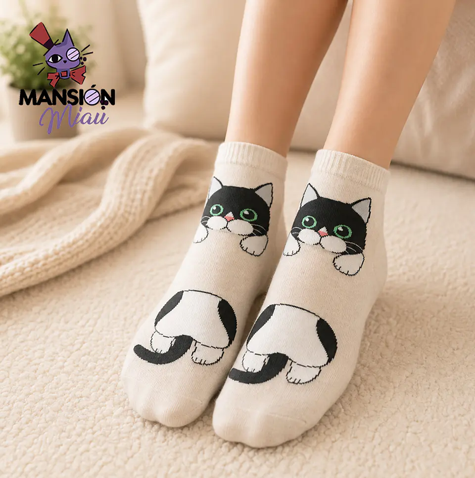 CALCETINES MEDIA PANTORRILLA ESTAMPADO DE GATO ROAD FEEL 6