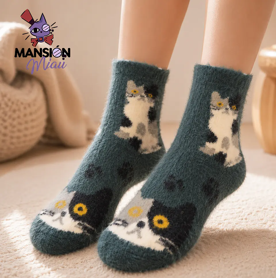CALCETINES PELUDOS GATITO MANCHADO 3