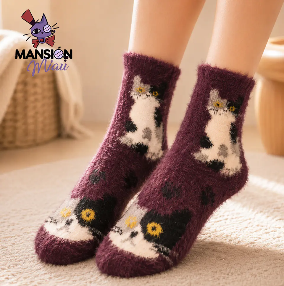 CALCETINES PELUDOS GATITO MANCHADO 5