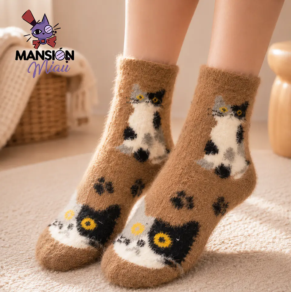 CALCETINES PELUDOS GATITO MANCHADO 6