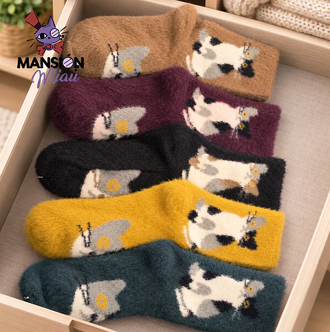 CALCETINES PELUDOS GATITO MANCHADO