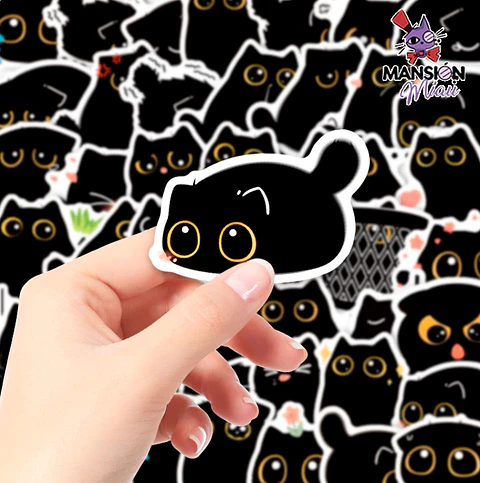 CAJA 60 STICKERS GATO NEGRO CUTE