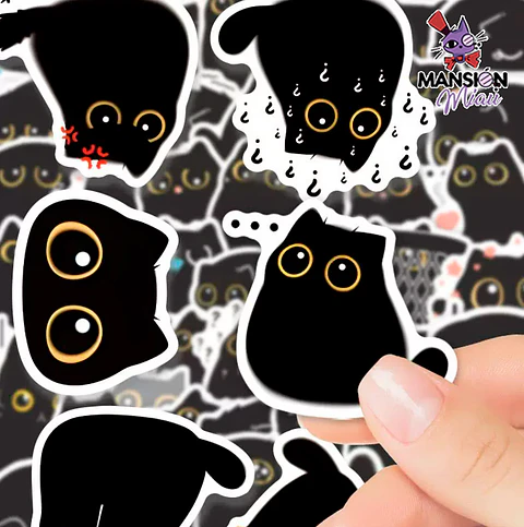 CAJA 60 STICKERS GATO NEGRO CUTE