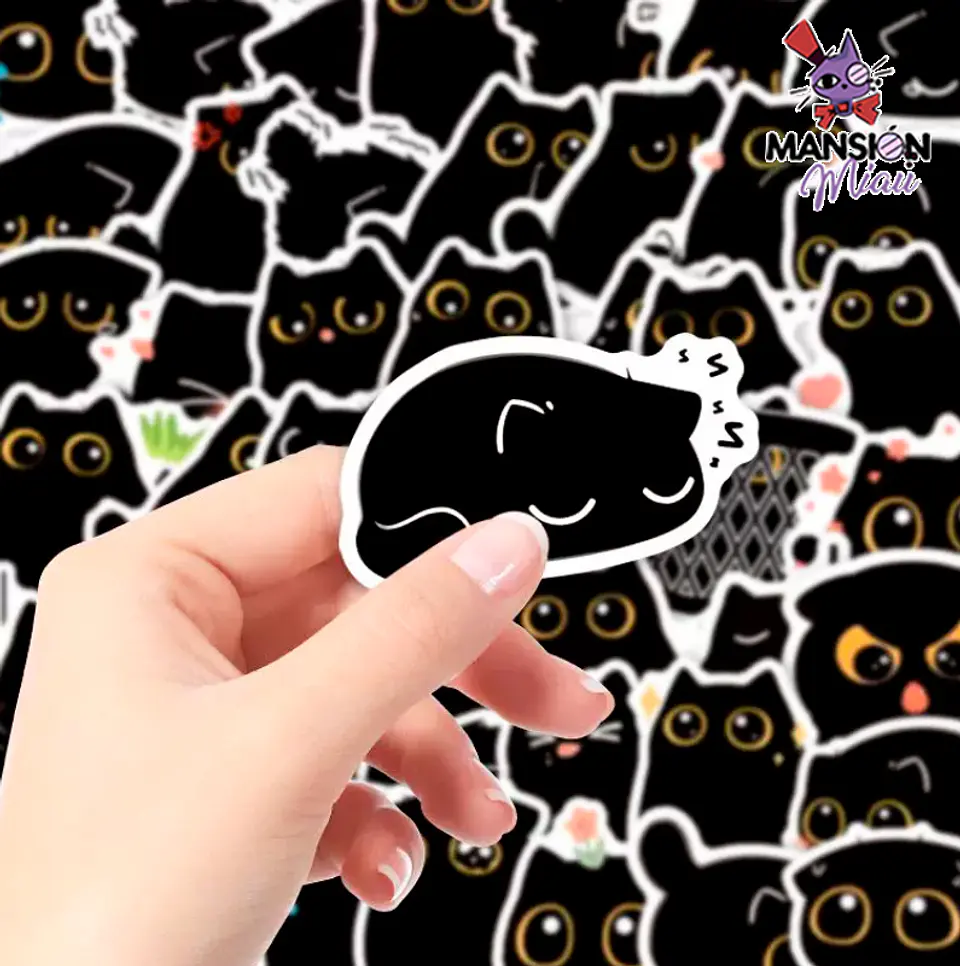CAJA 60 STICKERS GATO NEGRO CUTE 3
