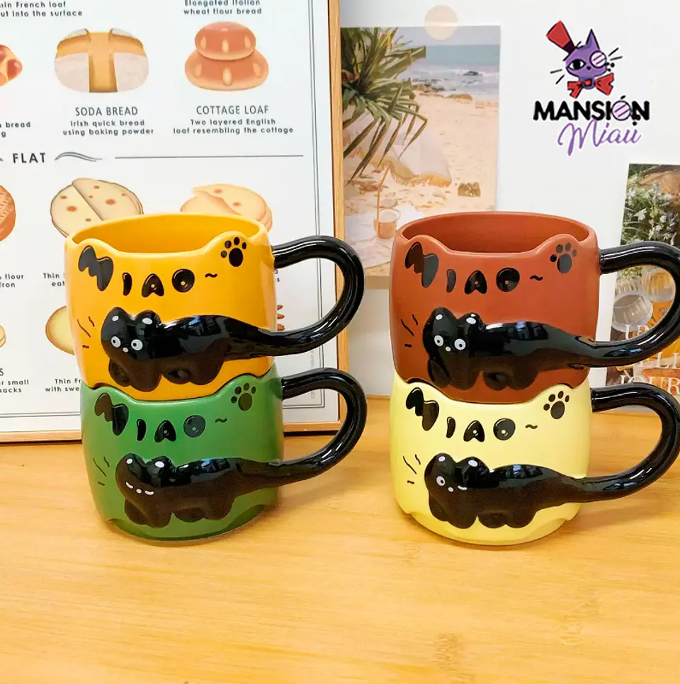 TAZA APILABLE CERAMICA GATO NEGRO MIAO 1