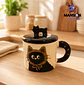 TAZA DE CERAMICA GATO NEGRO CON TAPA  - Miniatura 3