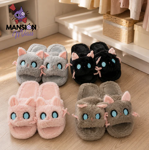 PANTUFLA DE FELPA ABIERTA CARA DE GATITO 